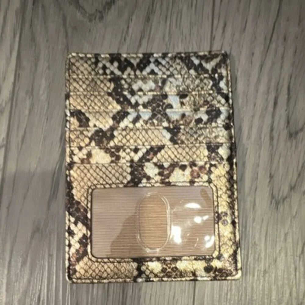 Hobo Animal Print Faux Leather ID & Card Holder, Zippered Pocket, Beige/Black